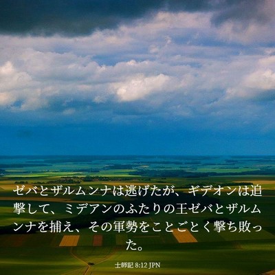 Picture 03 - 士師記 8:12 JPN - ゼバとザルムンナは逃げたが、ギデ - Bible Verse Picture