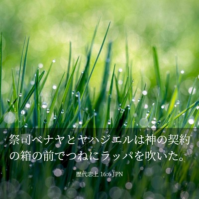 Picture 03 - 歴代志上 16:6 JPN - 祭司ベナヤとヤハジエルは神の契約 - Bible Verse Picture
