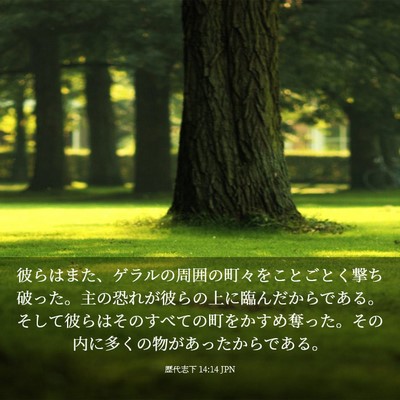 Picture 03 - 歴代志下 14:14 JPN - 彼らはまた、ゲラルの周囲の町々を - Bible Verse Picture