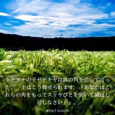 Picture 03 - 歴代志下 18:10 JPN - ケナアナの子ゼデキヤは鉄の角を造 - Bible Verse Picture