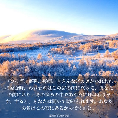 Picture 03 - 歴代志下 20:9 JPN - 『つるぎ、審判、疫病、ききんなど - Bible Verse Picture