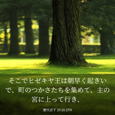 Picture 03 - 歴代志下 29:20 JPN - そこでヒゼキヤ王は朝早く起きいで - Bible Verse Picture