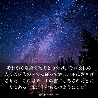 Picture 03 - 歴代志下 35:12 JPN - それから燔祭の物をとり分け、それ - Bible Verse Picture