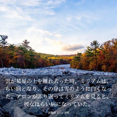 Picture 03 - 民数記 12:10 JPN - 雲が幕屋の上を離れ去った時、ミリ - Bible Verse Picture