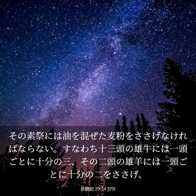 Picture 03 - 民数記 29:14 JPN - その素祭には油を混ぜた麦粉をささ - Bible Verse Picture