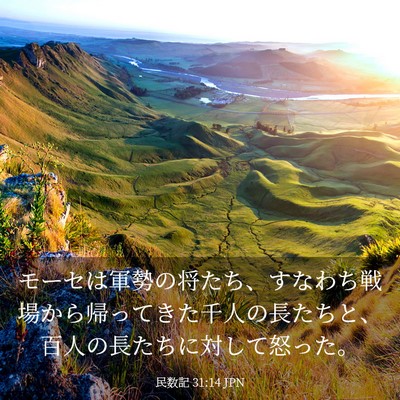 Picture 03 - 民数記 31:14 JPN - モーセは軍勢の将たち、すなわち戦 - Bible Verse Picture