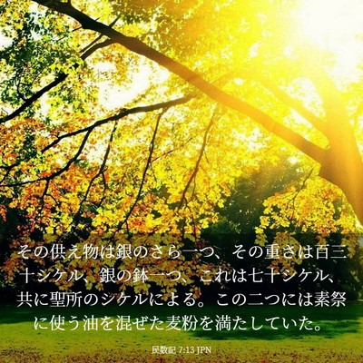 Picture 03 - 民数記 7:13 JPN - その供え物は銀のさら一つ、その重 - Bible Verse Picture
