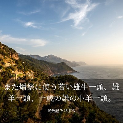 Picture 03 - 民数記 7:45 JPN - また燔祭に使う若い雄牛一頭、雄羊 - Bible Verse Picture