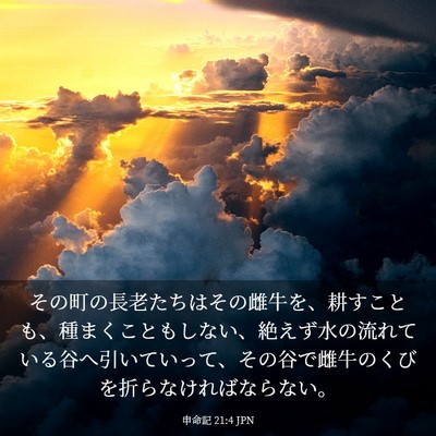 Picture 03 - 申命記 21:4 JPN - その町の長老たちはその雌牛を、耕 - Bible Verse Picture