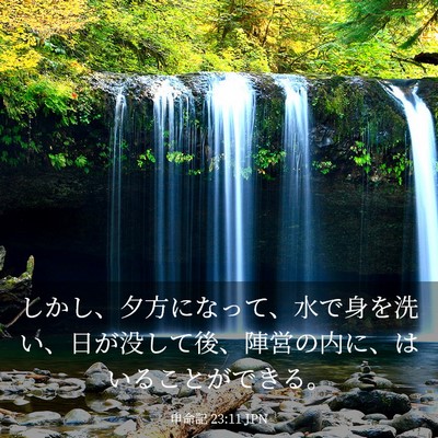 Picture 03 - 申命記 23:11 JPN - しかし、夕方になって、水で身を洗 - Bible Verse Picture