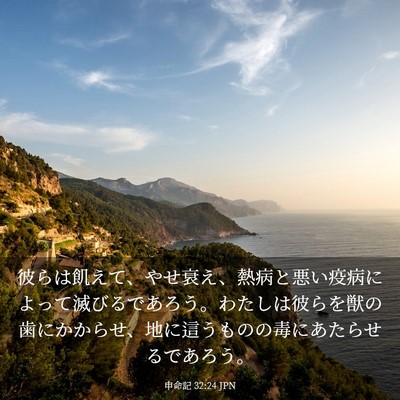 Picture 03 - 申命記 32:24 JPN - 彼らは飢えて、やせ衰え、熱病と悪 - Bible Verse Picture