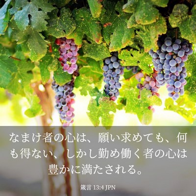 Picture 03 - 箴言 13:4 JPN - なまけ者の心は、願い求めても、何 - Bible Verse Picture