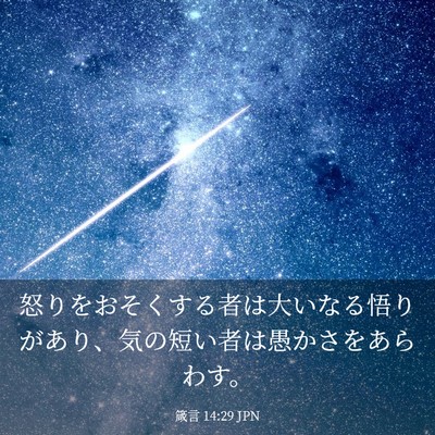 Picture 03 - 箴言 14:29 JPN - 怒りをおそくする者は大いなる悟り - Bible Verse Picture
