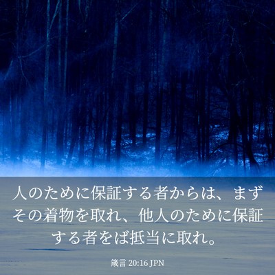 Picture 03 - 箴言 20:16 JPN - 人のために保証する者からは、まず - Bible Verse Picture