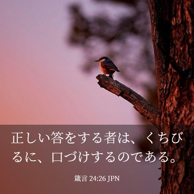 Picture 03 - 箴言 24:26 JPN - 正しい答をする者は、くちびるに、 - Bible Verse Picture
