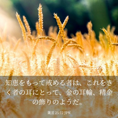 Picture 03 - 箴言 25:12 JPN - 知恵をもって戒める者は、これをき - Bible Verse Picture