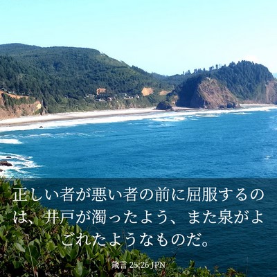 Picture 03 - 箴言 25:26 JPN - 正しい者が悪い者の前に屈服するの - Bible Verse Picture