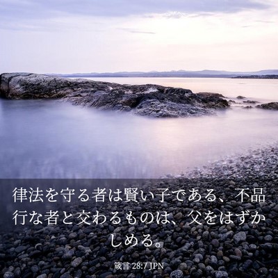 Picture 03 - 箴言 28:7 JPN - 律法を守る者は賢い子である、不品 - Bible Verse Picture