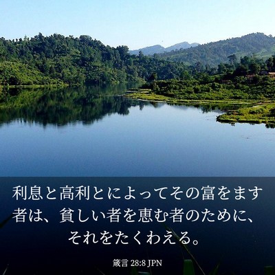 Picture 03 - 箴言 28:8 JPN - 利息と高利とによってその富をます - Bible Verse Picture