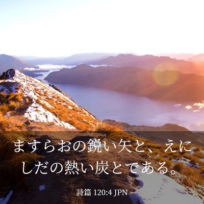 Picture 03 - 詩篇 120:4 JPN - ますらおの鋭い矢と、えにしだの熱 - Bible Verse Picture
