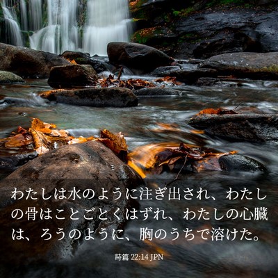 Picture 03 - 詩篇 22:14 JPN - わたしは水のように注ぎ出され、わ - Bible Verse Picture