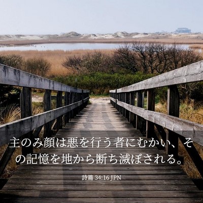Picture 03 - 詩篇 34:16 JPN - 主のみ顔は悪を行う者にむかい、そ - Bible Verse Picture
