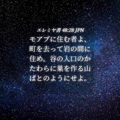 Picture 04 - エレミヤ書 48:28 JPN - モアブに住む者よ、町を去って岩の - Bible Verse Picture