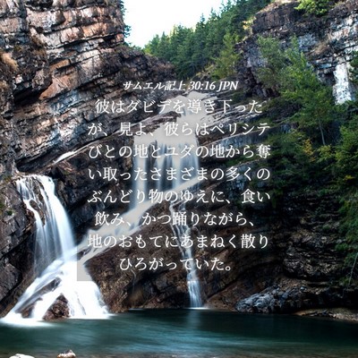 Picture 04 - サムエル記上 30:16 JPN - 彼はダビデを導き下ったが、見よ、 - Bible Verse Picture