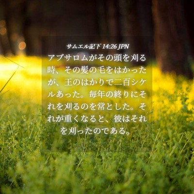 Picture 04 - サムエル記下 14:26 JPN - アブサロムがその頭を刈る時、その - Bible Verse Picture