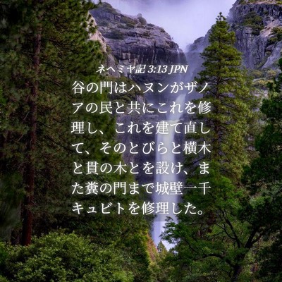 Picture 04 - ネヘミヤ記 3:13 JPN - 谷の門はハヌンがザノアの民と共に - Bible Verse Picture