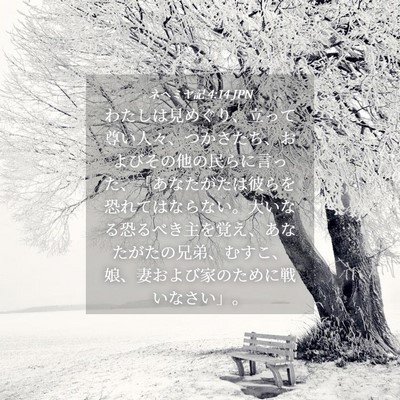 Picture 04 - ネヘミヤ記 4:14 JPN - わたしは見めぐり、立って尊い人々 - Bible Verse Picture