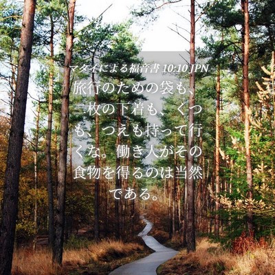 Picture 04 - マタイによる福音書 10:10 JPN - 旅行のための袋も、二枚の下着も、 - Bible Verse Picture