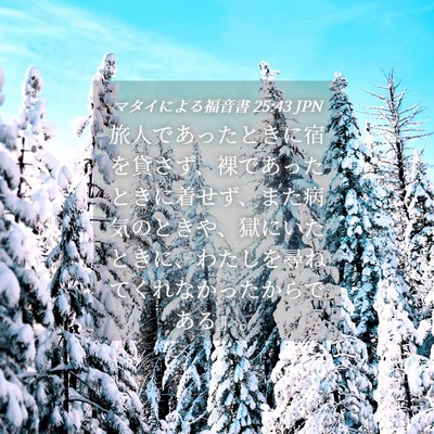 Picture 04 - マタイによる福音書 25:43 JPN - 旅人であったときに宿を貸さず、裸 - Bible Verse Picture