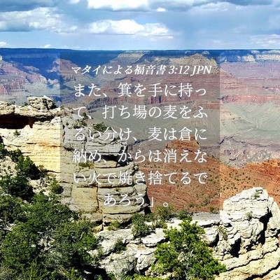 Picture 04 - マタイによる福音書 3:12 JPN - また、箕を手に持って、打ち場の麦 - Bible Verse Picture