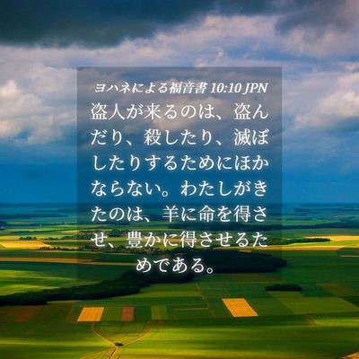 Picture 04 - ヨハネによる福音書 10:10 JPN - 盗人が来るのは、盗んだり、殺した - Bible Verse Picture