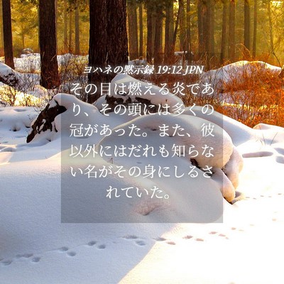 Picture 04 - ヨハネの黙示録 19:12 JPN - その目は燃える炎であり、その頭に - Bible Verse Picture