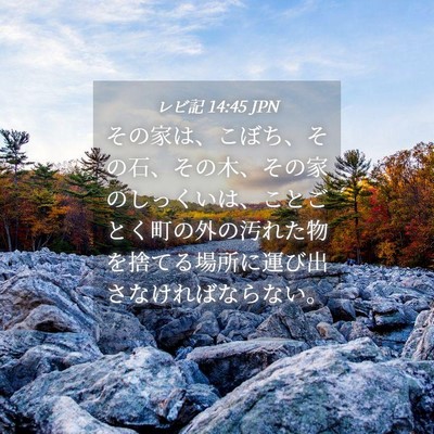 Picture 04 - レビ記 14:45 JPN - その家は、こぼち、その石、その木 - Bible Verse Picture