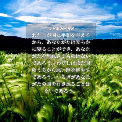 Picture 04 - レビ記 26:6 JPN - わたしが国に平和を与えるから、あ - Bible Verse Picture