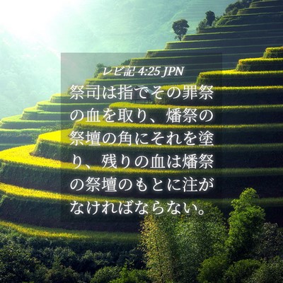 Picture 04 - レビ記 4:25 JPN - 祭司は指でその罪祭の血を取り、燔 - Bible Verse Picture