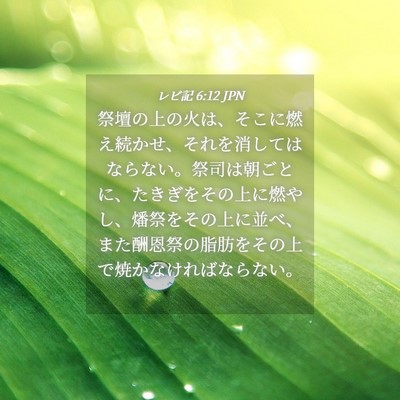 Picture 04 - レビ記 6:12 JPN - 祭壇の上の火は、そこに燃え続かせ - Bible Verse Picture