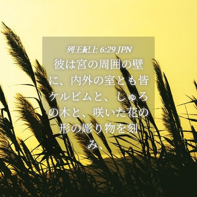Picture 04 - 列王紀上 6:29 JPN - 彼は宮の周囲の壁に、内外の室とも - Bible Verse Picture
