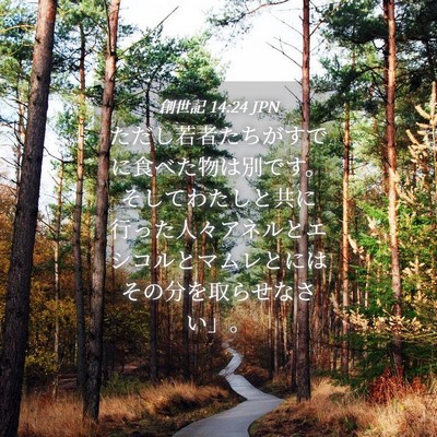 Picture 04 - 創世記 14:24 JPN - ただし若者たちがすでに食べた物は - Bible Verse Picture