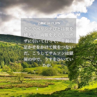 Picture 04 - 士師記 16:21 JPN - そこでペリシテびとは彼を捕えて、 - Bible Verse Picture