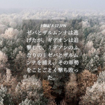 Picture 04 - 士師記 8:12 JPN - ゼバとザルムンナは逃げたが、ギデ - Bible Verse Picture