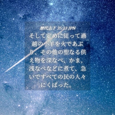 Picture 04 - 歴代志下 35:13 JPN - そして定めに従って過越の小羊を火 - Bible Verse Picture