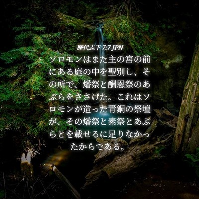 Picture 04 - 歴代志下 7:7 JPN - ソロモンはまた主の宮の前にある庭 - Bible Verse Picture