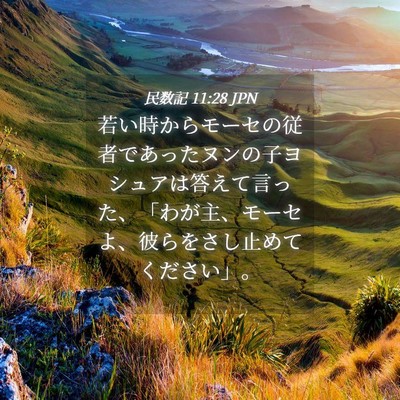 Picture 04 - 民数記 11:28 JPN - 若い時からモーセの従者であったヌ - Bible Verse Picture