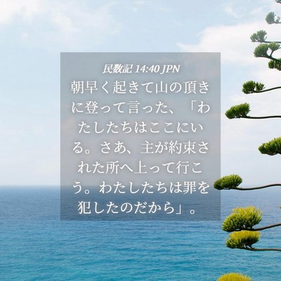 Picture 04 - 民数記 14:40 JPN - 朝早く起きて山の頂きに登って言っã� - Bible Verse Picture