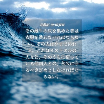 Picture 04 - 民数記 19:10 JPN - その雌牛の灰を集めた者は衣服を洗 - Bible Verse Picture