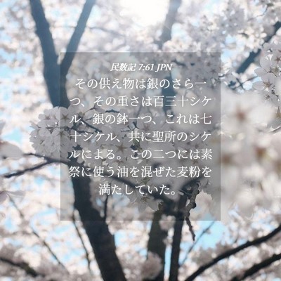Picture 04 - 民数記 7:61 JPN - その供え物は銀のさら一つ、その重 - Bible Verse Picture